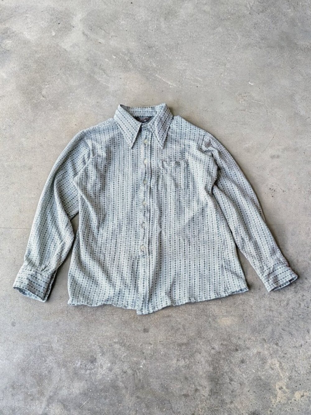 Vintage 70s JCPenney Green Striped Patterned Point Collar Button Down Shirt XL